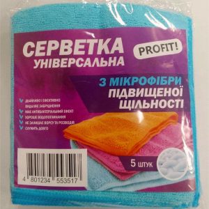 Серветка мікрофібра супер 35*35 5 шт/уп синя