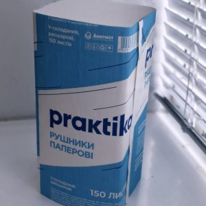 Рушник паперовий V lux Praktika 2х шар білий 150шт/уп