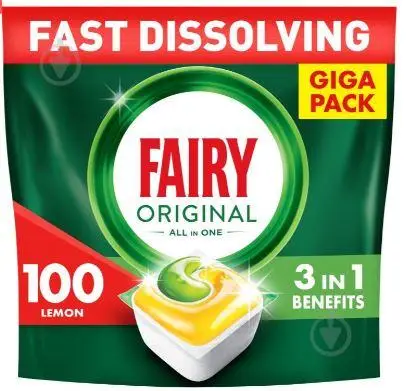 капсулі fairy original все в одному лимон — Капсулі для посудомийних машин Fairy Original Все в одному Лимон 100 шт/уп